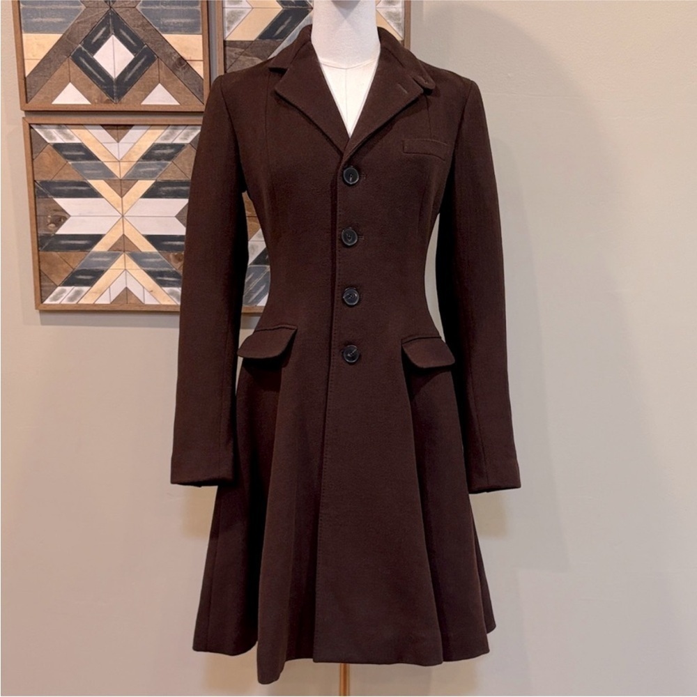 Vintage Ralph Lauren Collection Flared Wool Cashgora Blend Coat Brown 6 NWT